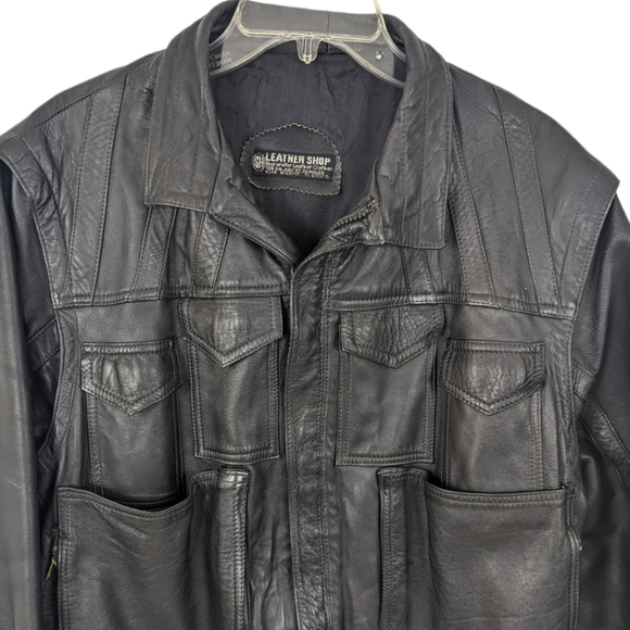 Vintage Leather Bomber Jacket Mens Sz M Aviator Flight Jacket 80s 90s Black - Picture 2 of 15
